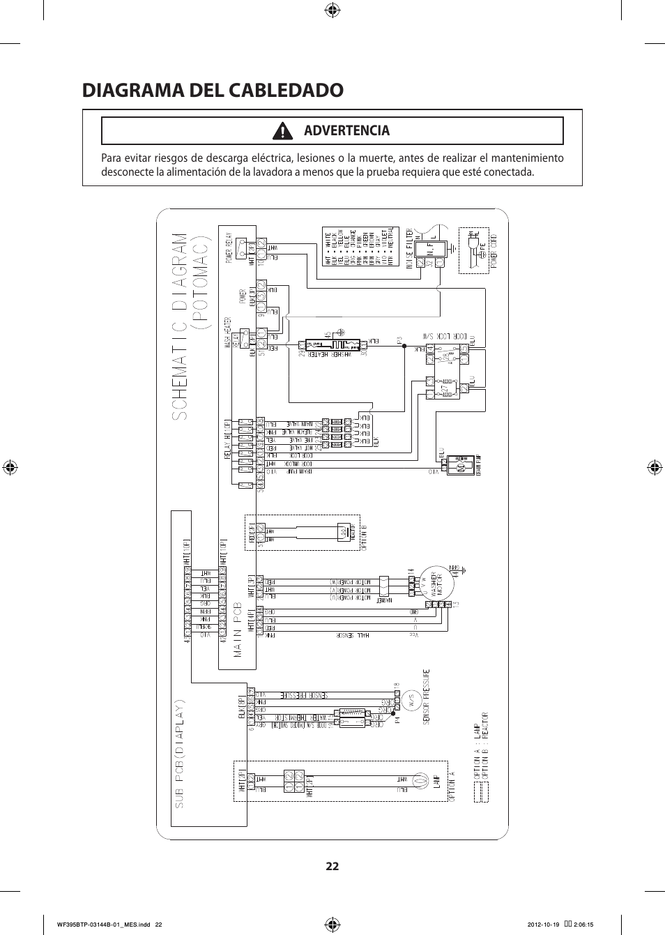 Diagrama del cabledado | Samsung WF395BTPARA-A2 User Manual | Page 70 / 72