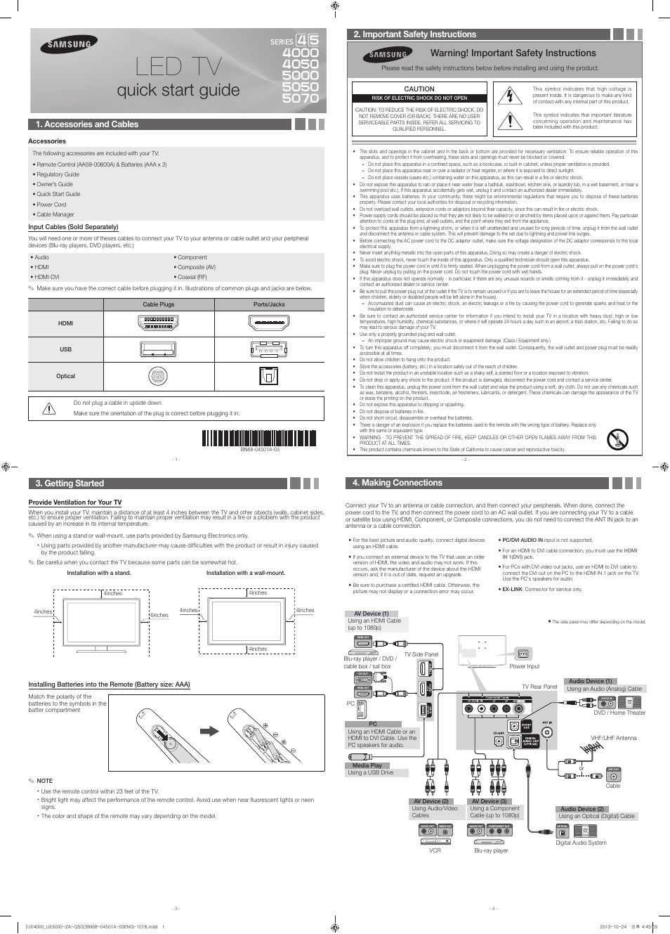 Samsung UN32EH4000FXZA User Manual | 2 pages