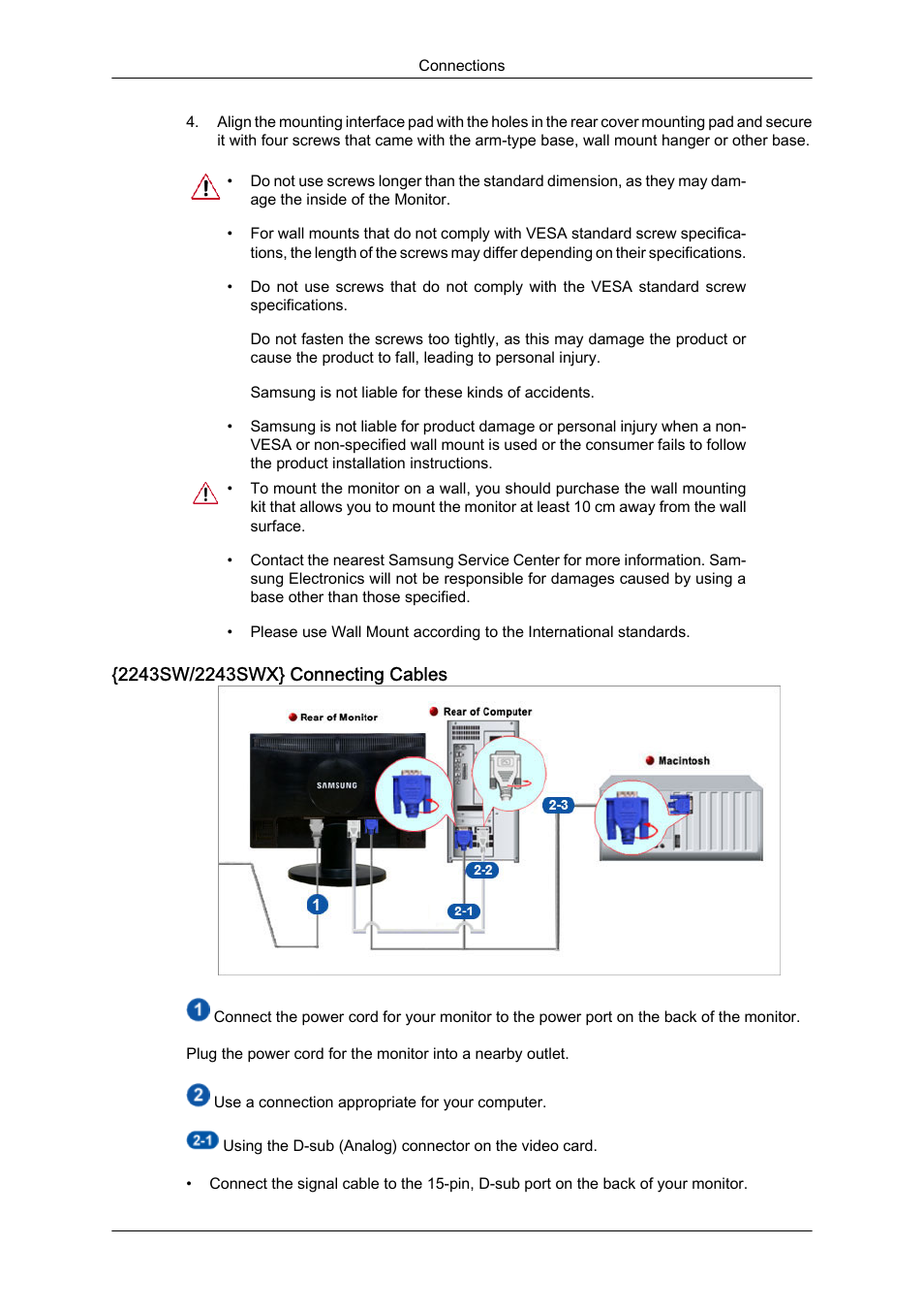 2243sw/2243swx} connecting cables | Samsung LS22MYZKFV-XAA User Manual | Page 10 / 25