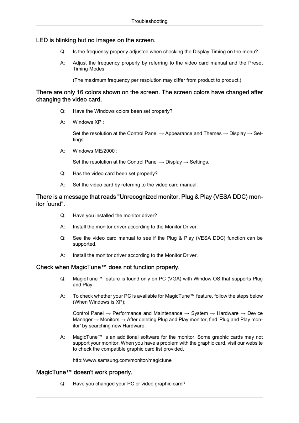 Led is blinking but no images on the screen, Check when magictune™ does not function properly, Magictune™ doesn't work properly | Samsung LS22MYZKFV-XAA User Manual | Page 17 / 25