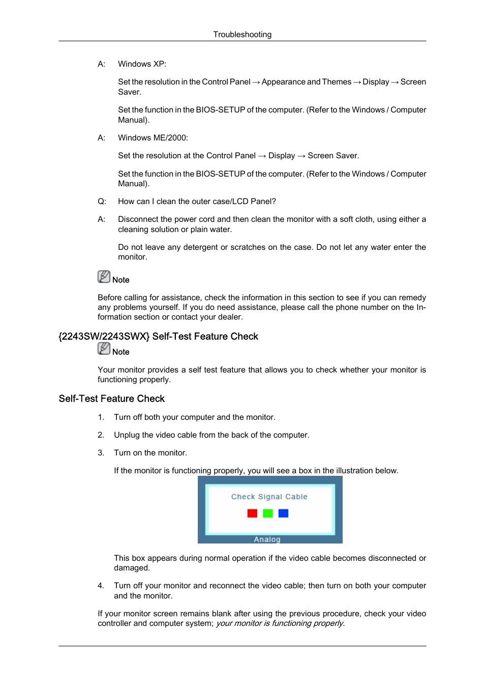 2243sw/2243swx} self-test feature check, Self-test feature check | Samsung LS22MYZKFV-XAA User Manual | Page 19 / 25