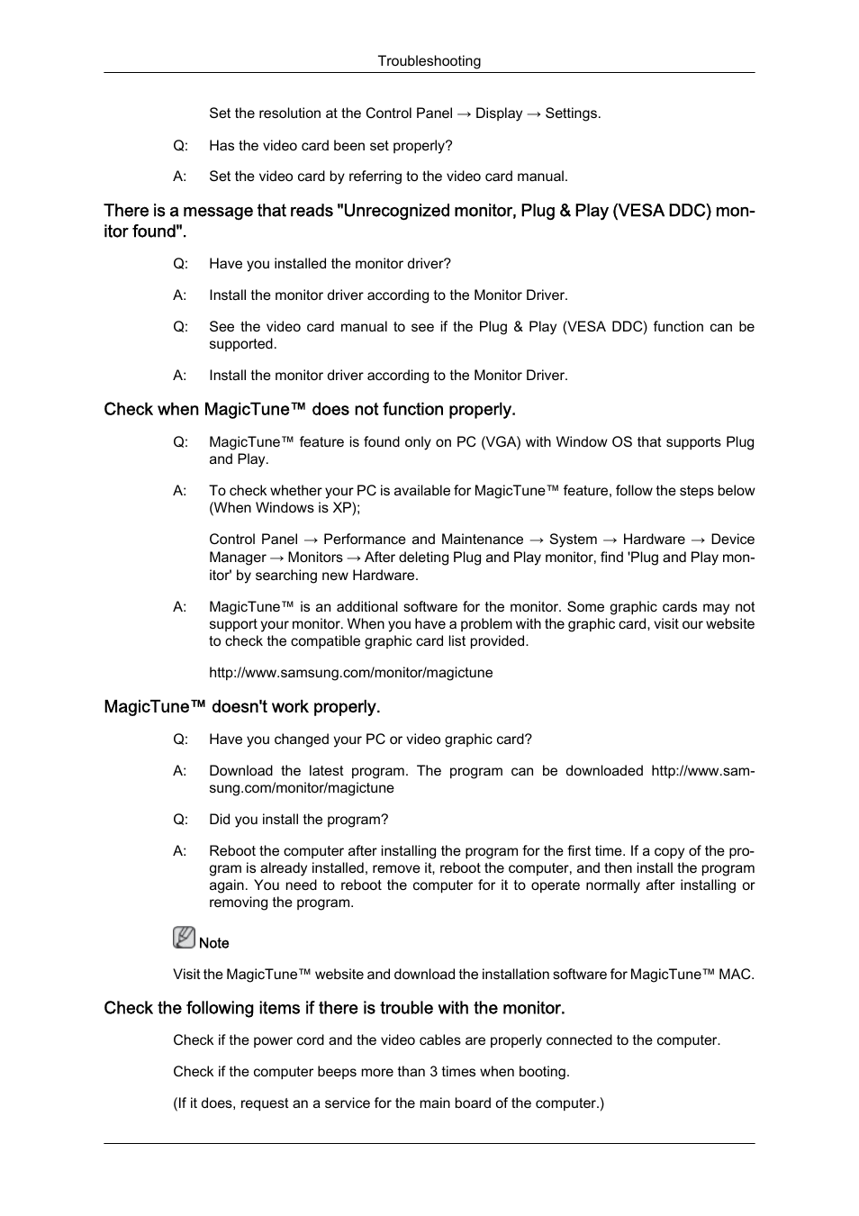 Check when magictune™ does not function properly, Magictune™ doesn't work properly | Samsung LS22MYZKFV-XAA User Manual | Page 23 / 25