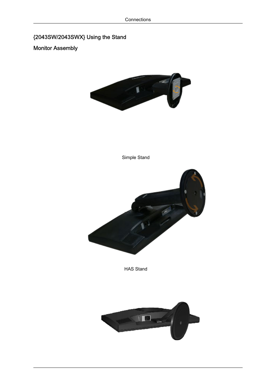 2043sw/2043swx} using the stand, Monitor assembly | Samsung LS22MYZKFV-XAA User Manual | Page 8 / 25