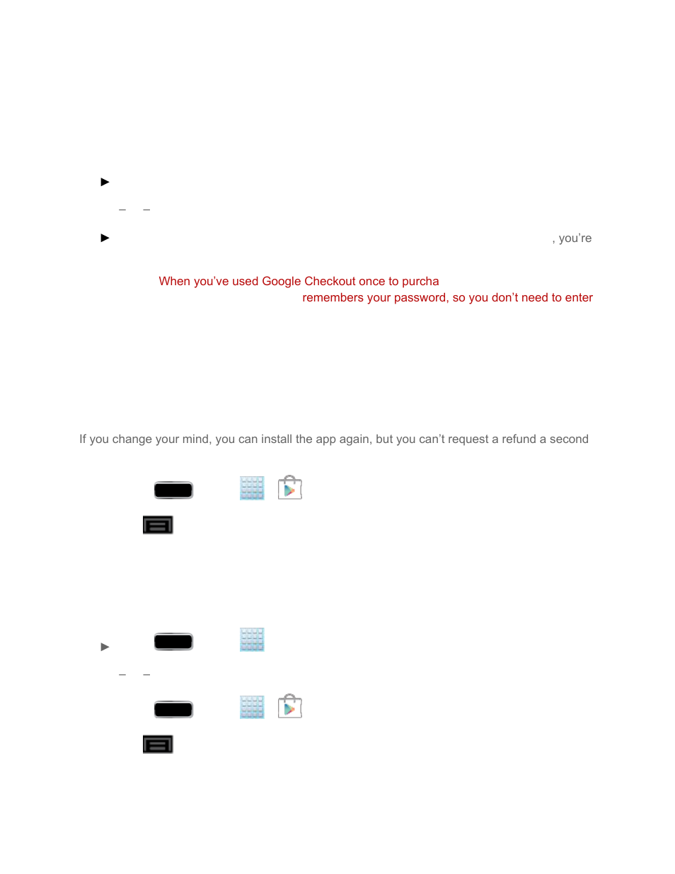 Create a google checkout account, Request a refund for a paid app, Open an installed app | Samsung SPH-L900TSASPR User Manual | Page 170 / 267