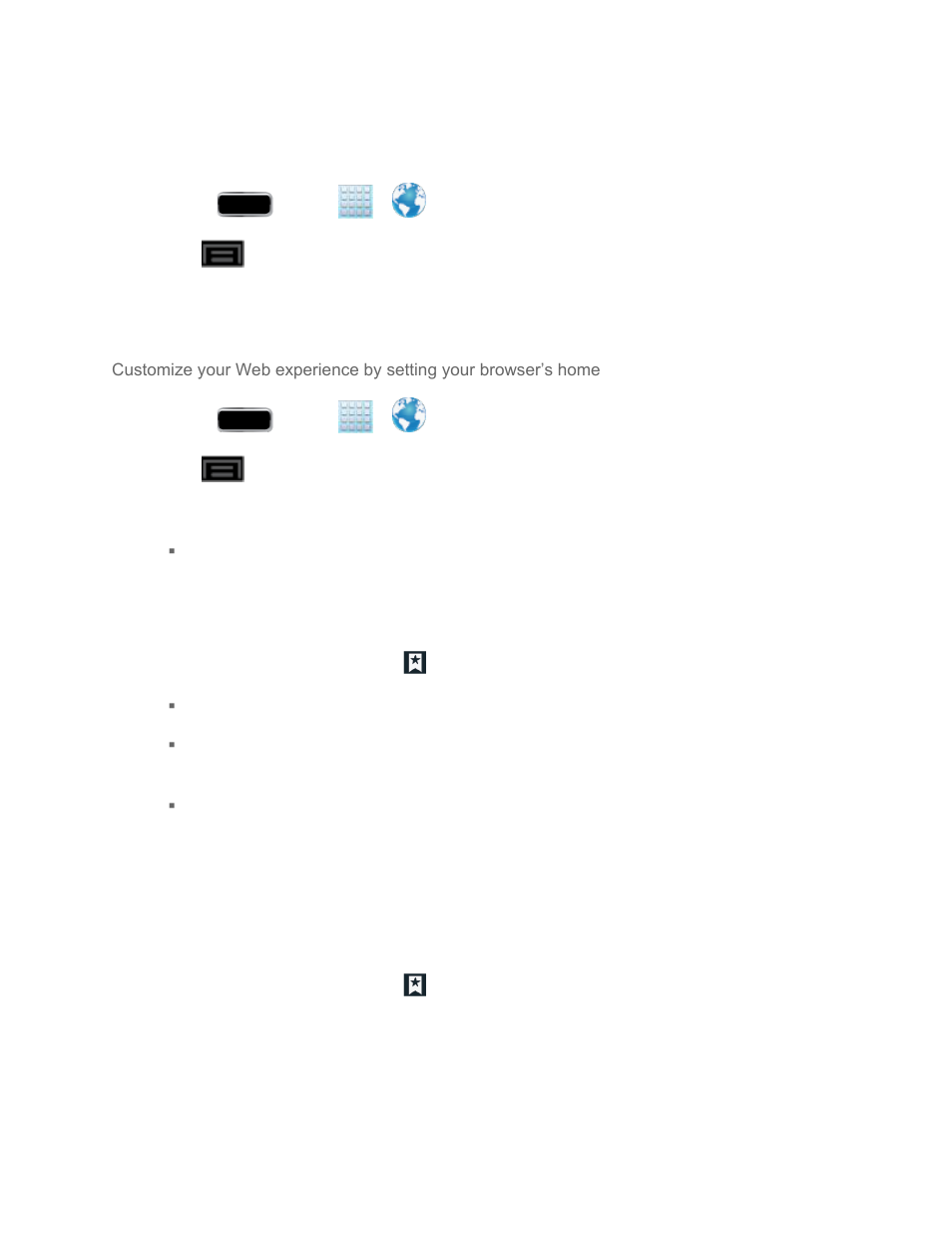 Reset the browser to default, Create bookmarks, Set the browser home page | Samsung SPH-L900TSASPR User Manual | Page 209 / 267