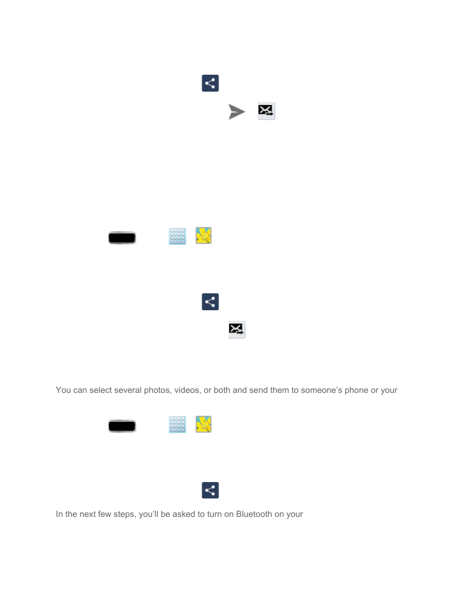 Send a photo or video by multimedia message, Send photos or videos using bluetooth | Samsung SPH-L900TSASPR User Manual | Page 225 / 267
