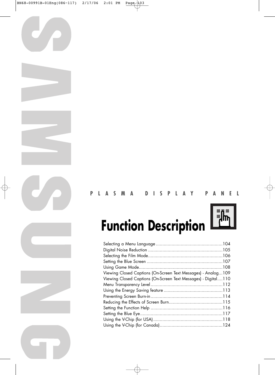 Function description | Samsung HPS4253X-XAP User Manual | Page 103 / 144