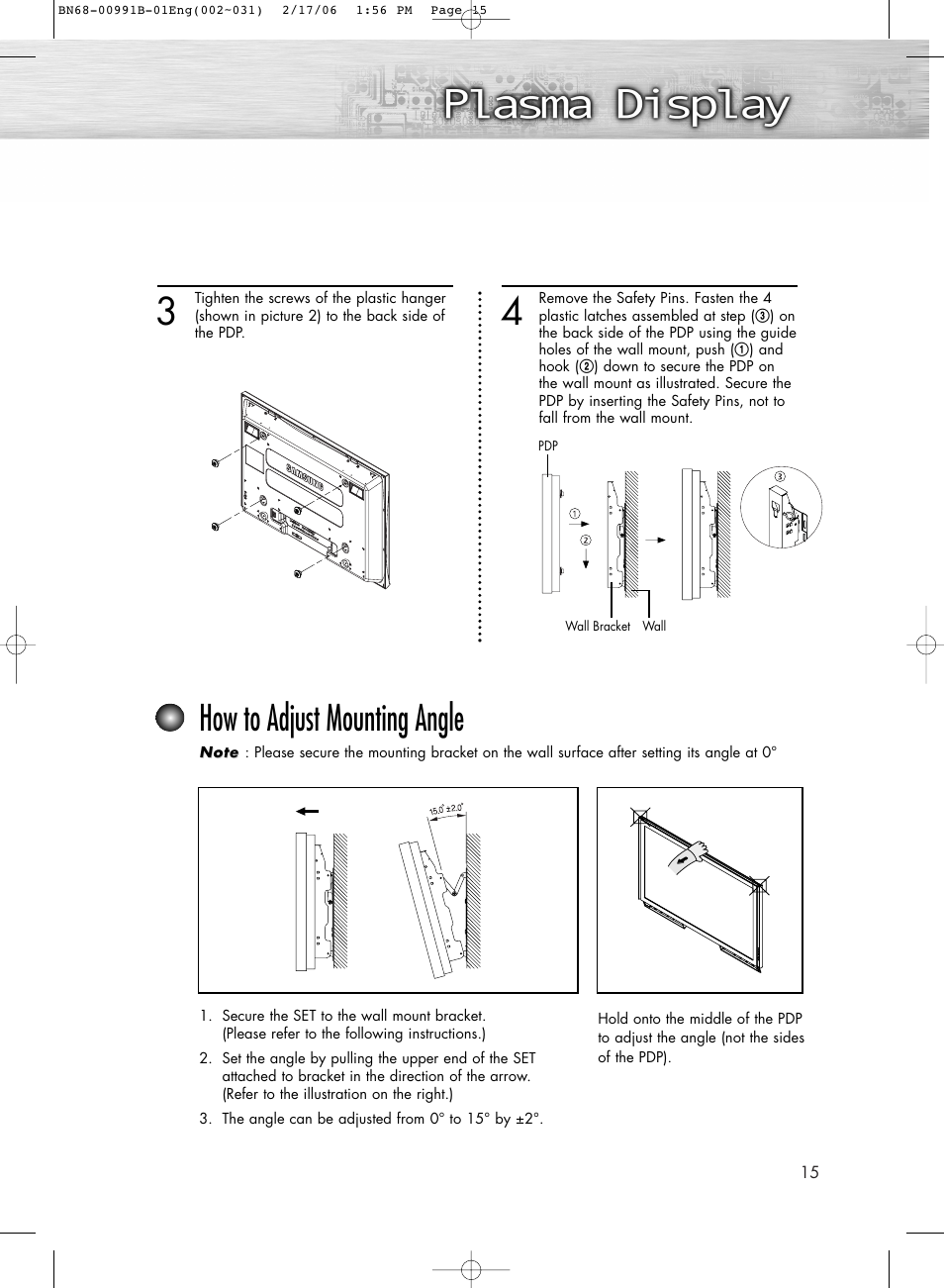 How to adjust mounting angle | Samsung HPS4253X-XAP User Manual | Page 15 / 144