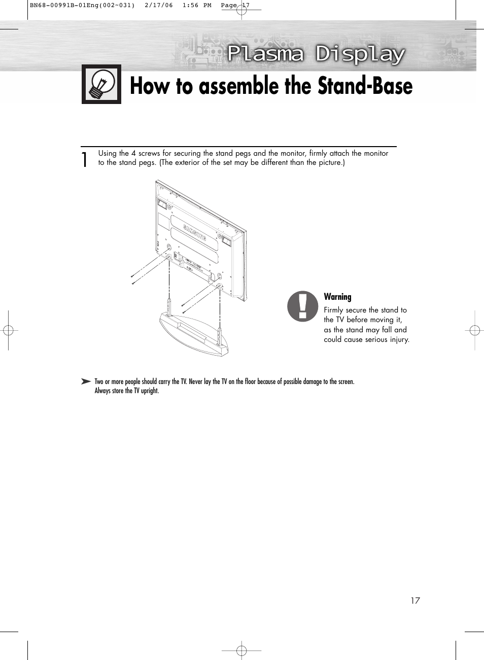 How to assemble the stand-base | Samsung HPS4253X-XAP User Manual | Page 17 / 144