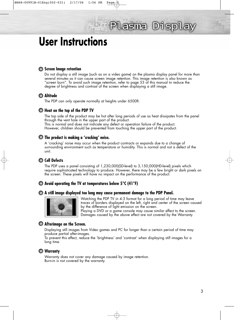 User instructions | Samsung HPS4253X-XAP User Manual | Page 3 / 144