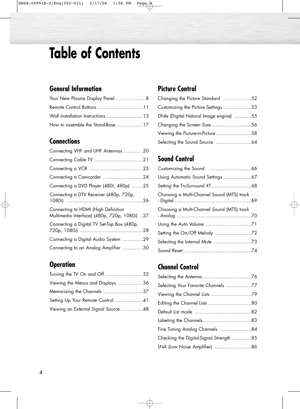 Samsung HPS4253X-XAP User Manual | Page 4 / 144