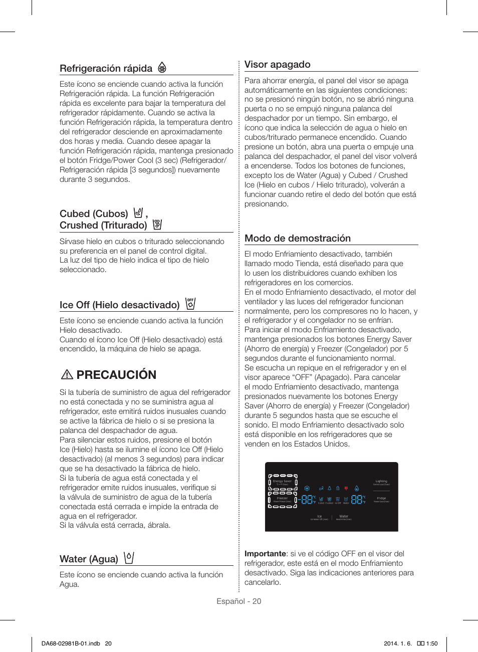 Precaución | Samsung RS25H5121SR-AA User Manual | Page 52 / 96