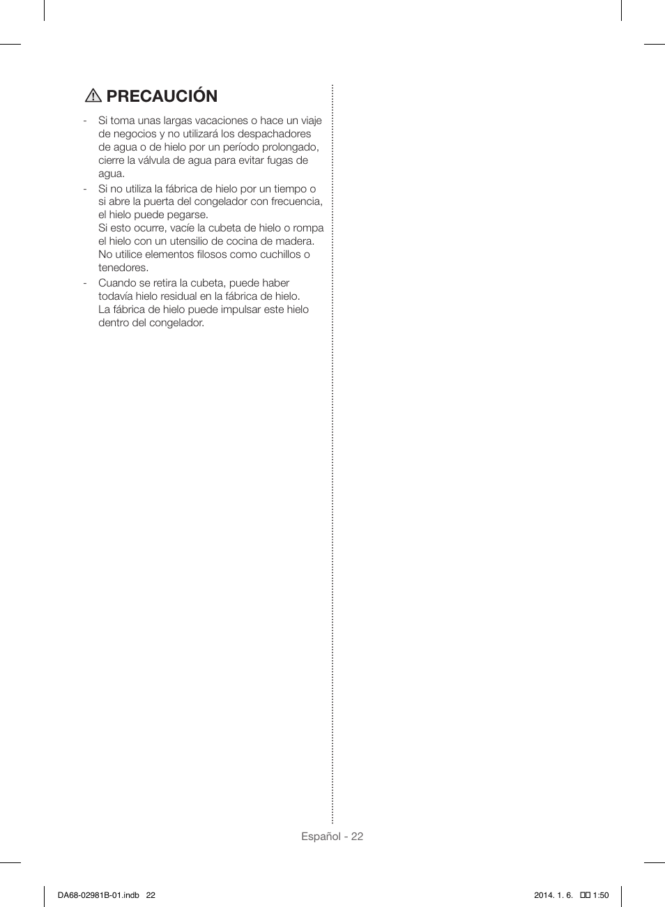 Precaución | Samsung RS25H5121SR-AA User Manual | Page 54 / 96