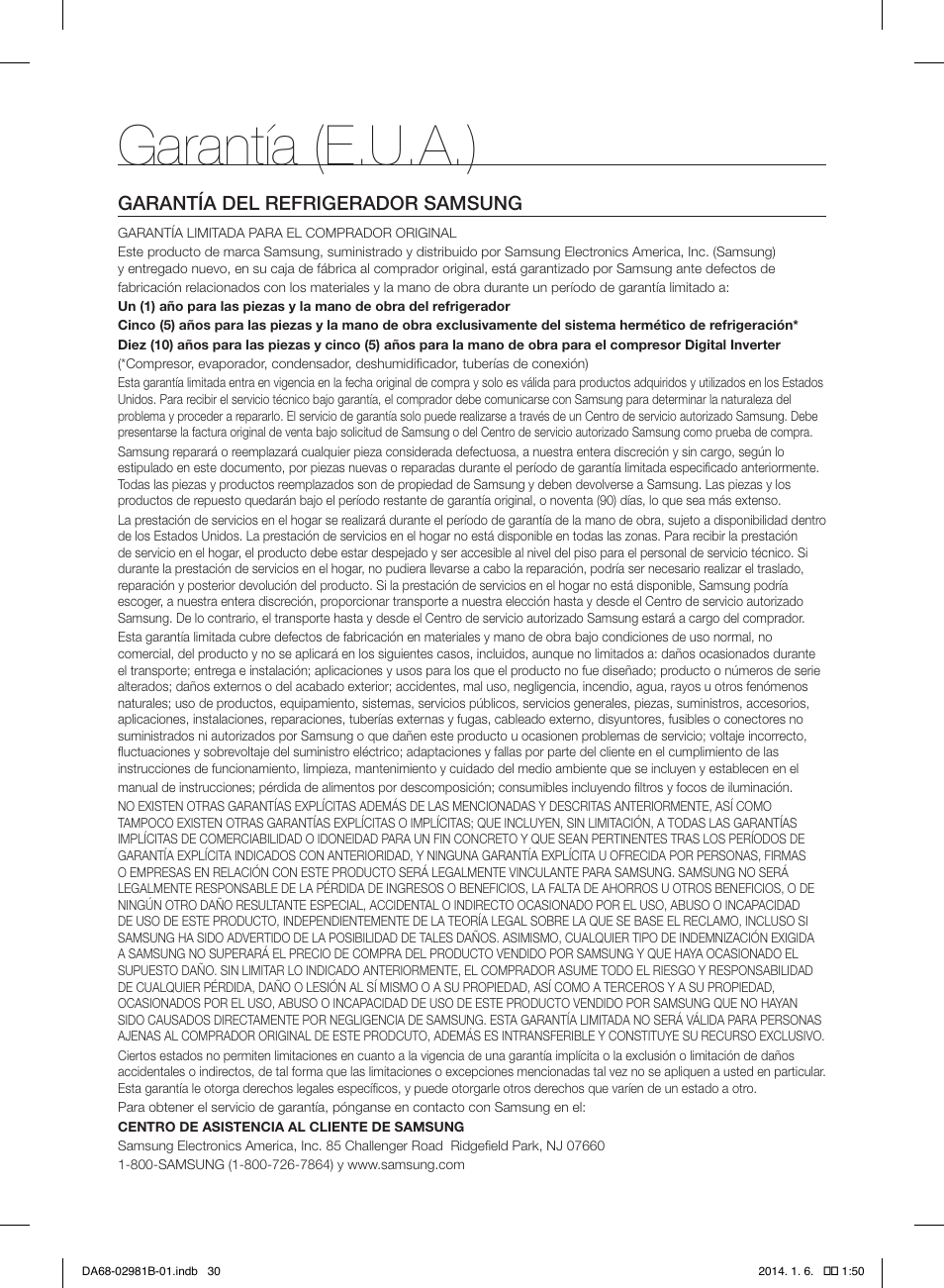 Garantía (e.u.a.) | Samsung RS25H5121SR-AA User Manual | Page 62 / 96