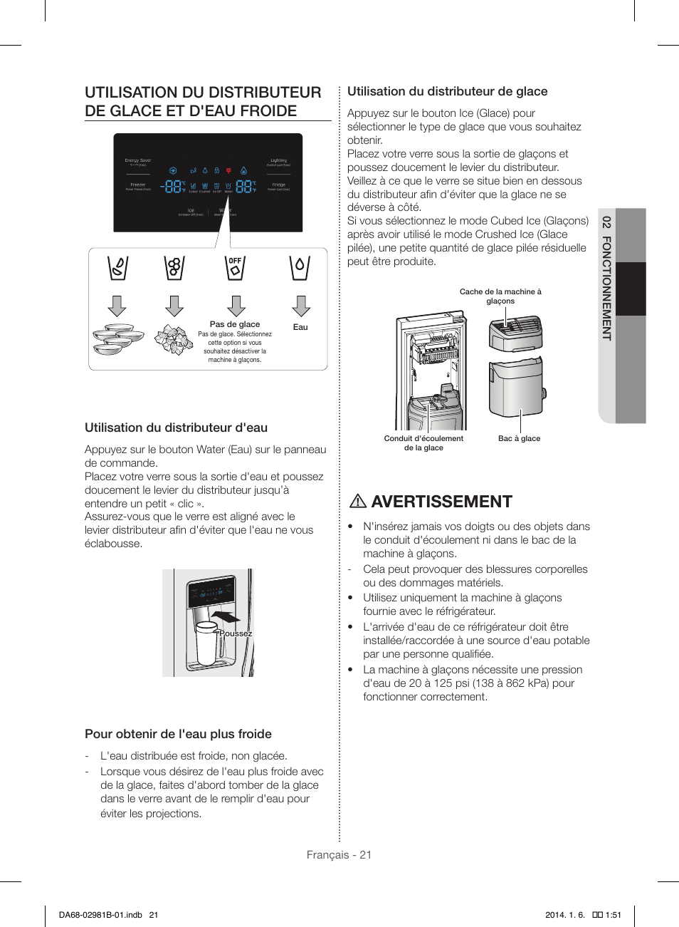 Avertissement | Samsung RS25H5121SR-AA User Manual | Page 85 / 96