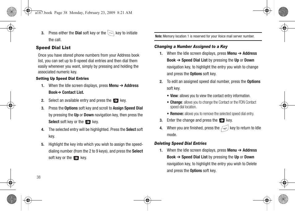 Speed dial list | Samsung SGH-A167ZOAATT User Manual | Page 42 / 108