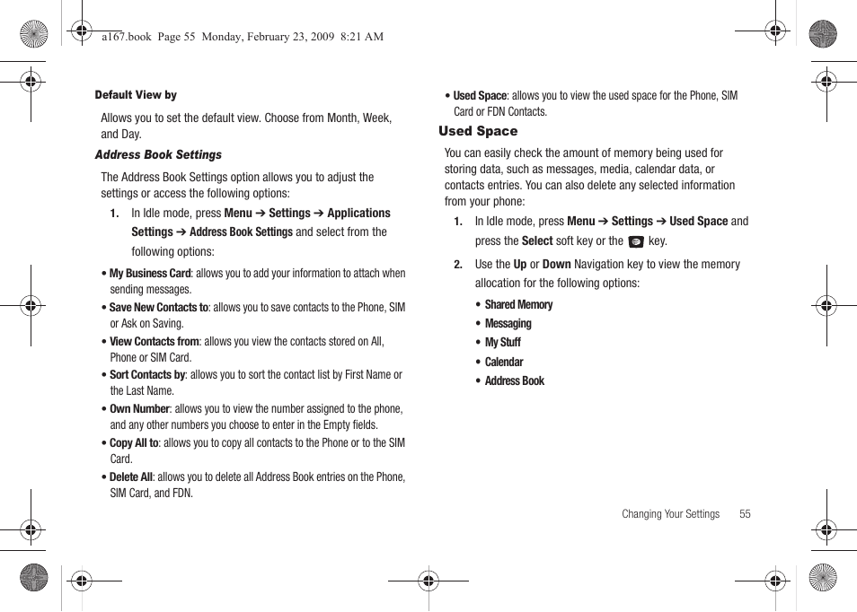 Used space | Samsung SGH-A167ZOAATT User Manual | Page 59 / 108