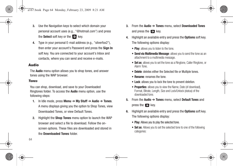 Audio | Samsung SGH-A167ZOAATT User Manual | Page 68 / 108