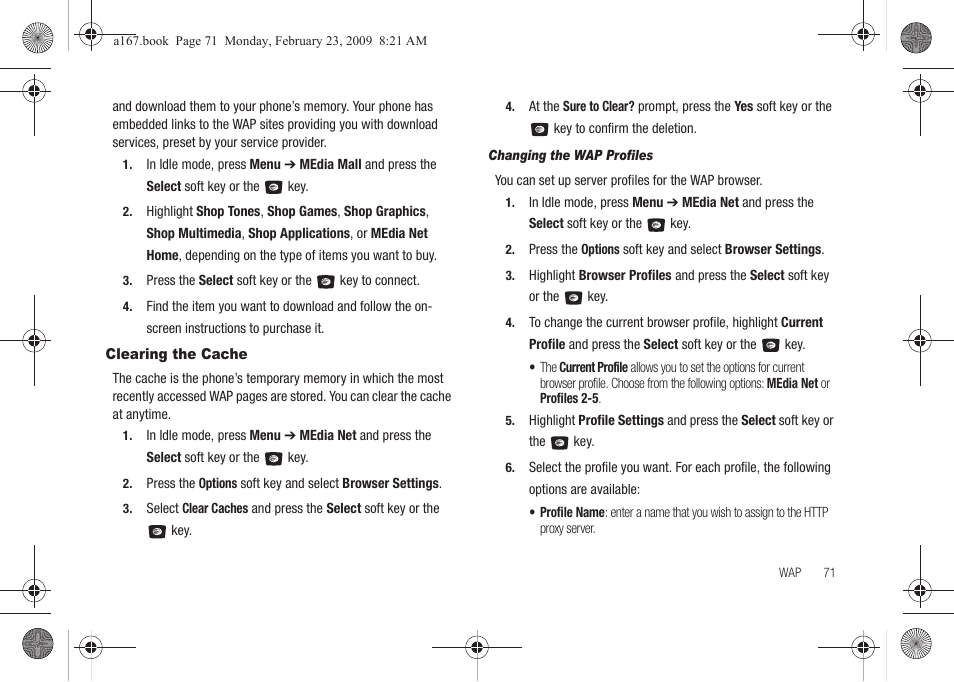 Clearing the cache | Samsung SGH-A167ZOAATT User Manual | Page 75 / 108