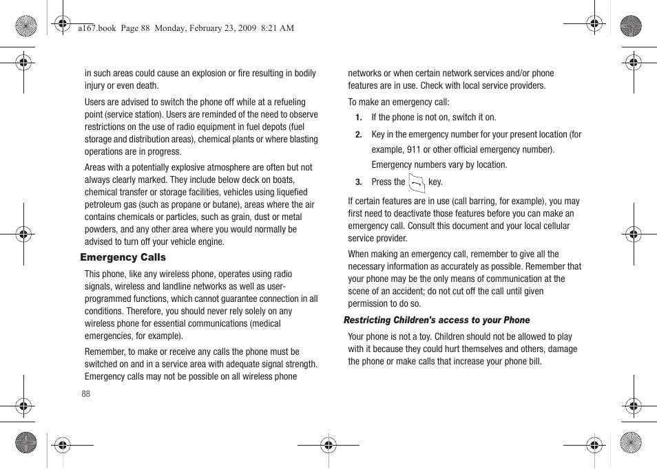 Emergency calls | Samsung SGH-A167ZOAATT User Manual | Page 92 / 108