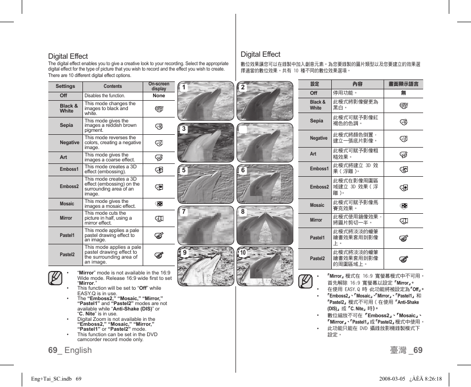 69 _ english 臺灣 _ 69, Digital effect | Samsung SC-DX103-XAP User Manual | Page 75 / 120