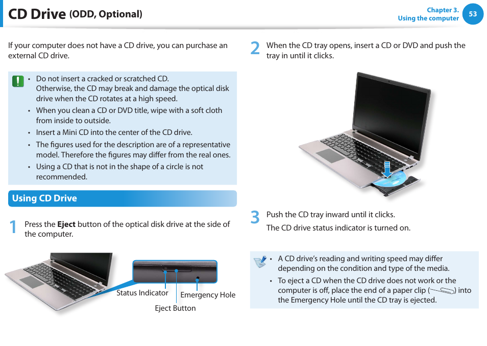 Cd drive (odd, optional), Cd drive | Samsung NP550P5C-A02UB User Manual | Page 54 / 138