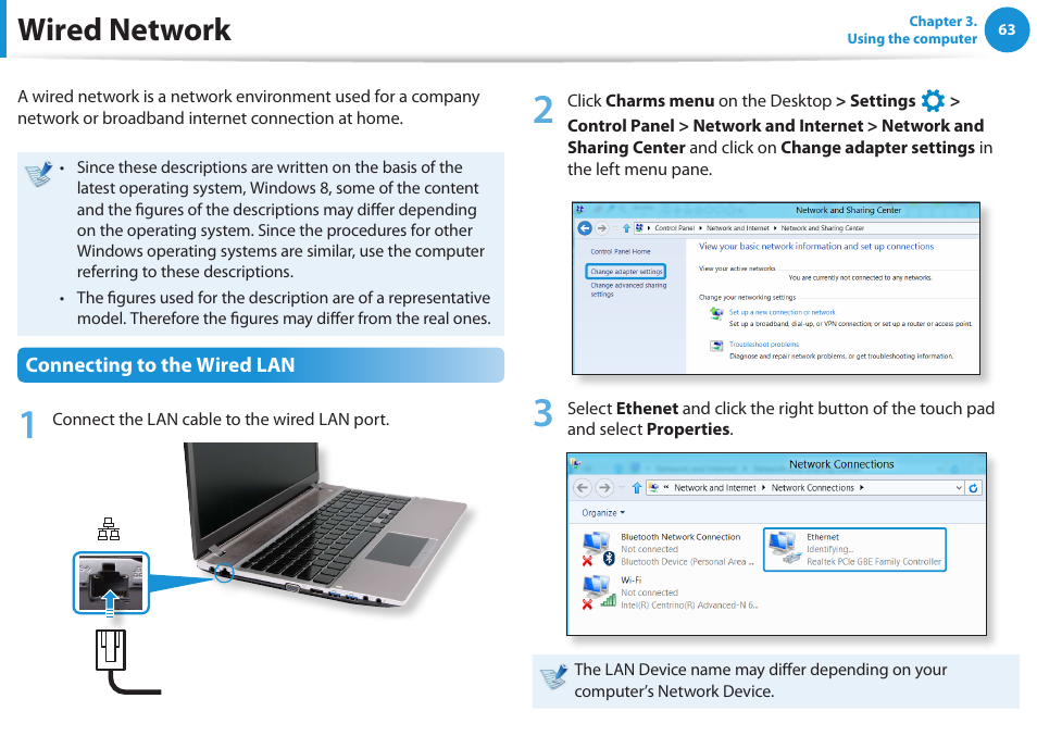 Wired network | Samsung NP550P5C-A02UB User Manual | Page 64 / 138