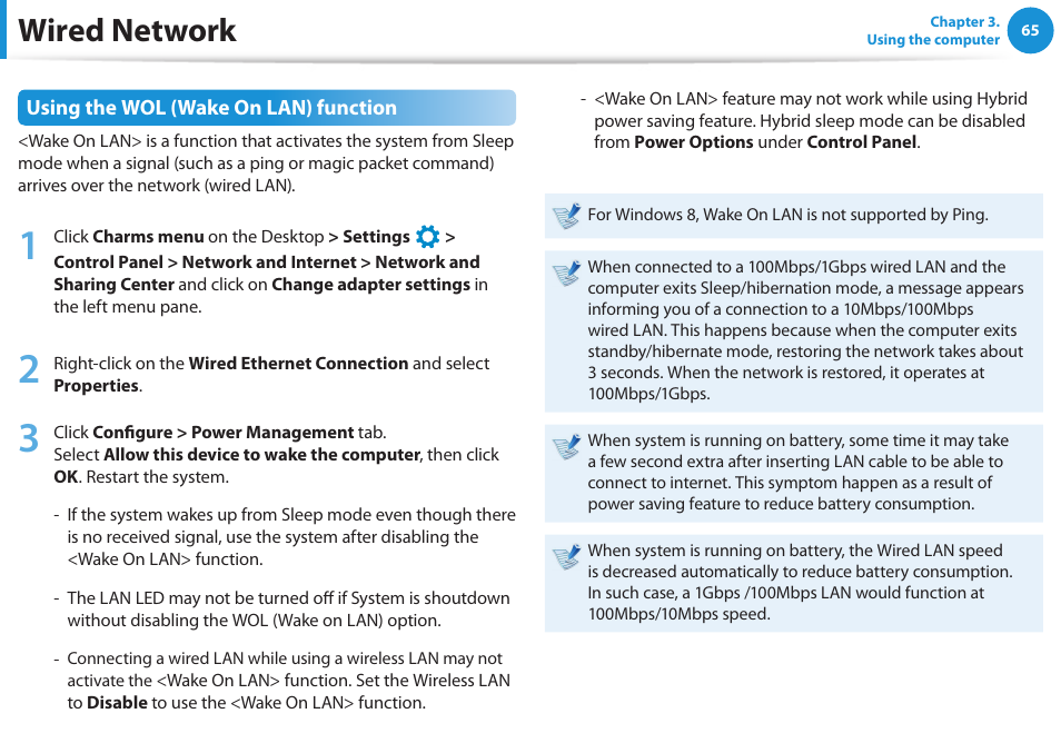 Wired network | Samsung NP550P5C-A02UB User Manual | Page 66 / 138