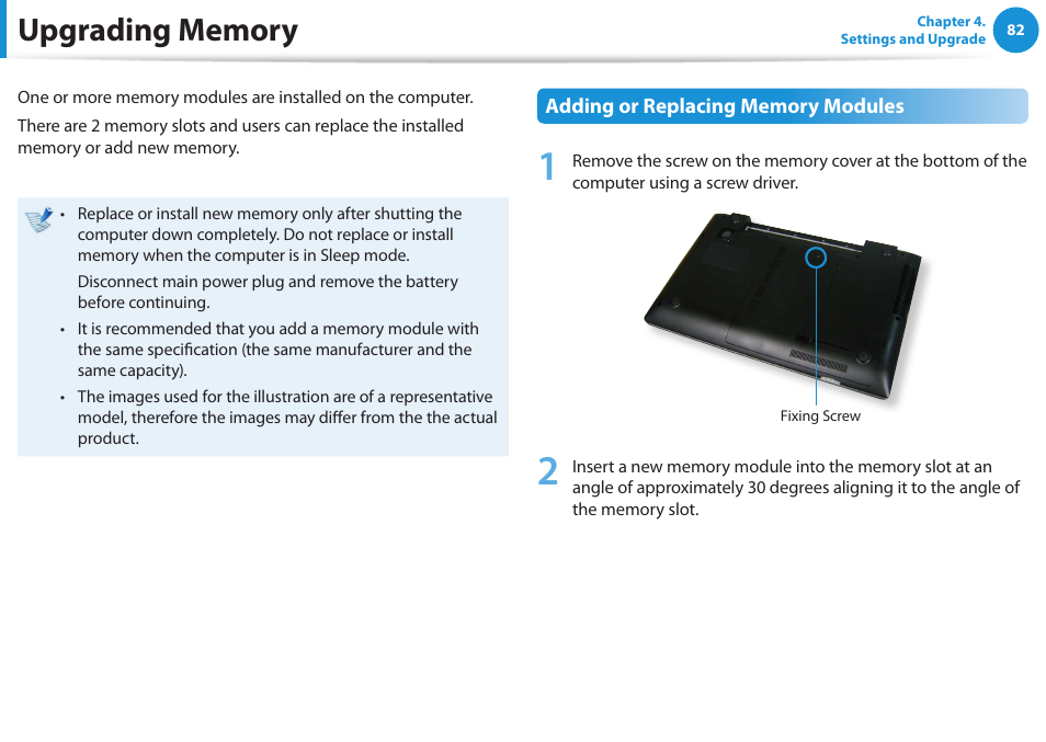 Upgrading memory | Samsung NP550P5C-A02UB User Manual | Page 83 / 138