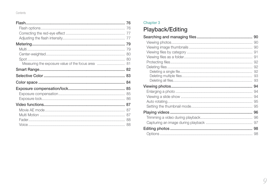 Playback/editing | Samsung EV-NX1000BJPUS User Manual | Page 10 / 182