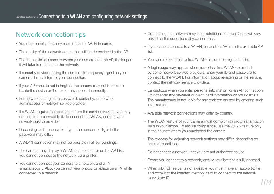 Network connection tips | Samsung EV-NX1000BJPUS User Manual | Page 105 / 182