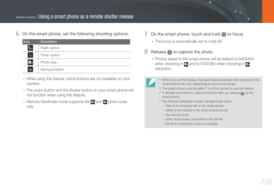 Using a smart phone as a remote shutter release 6 | Samsung EV-NX1000BJPUS User Manual | Page 111 / 182