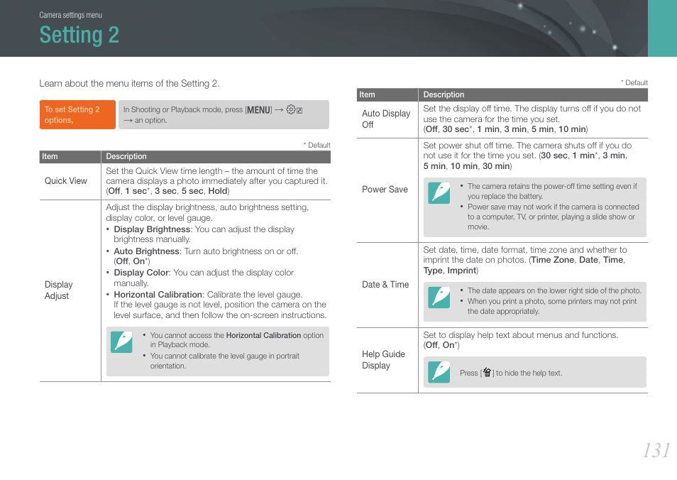 Setting 2 | Samsung EV-NX1000BJPUS User Manual | Page 132 / 182