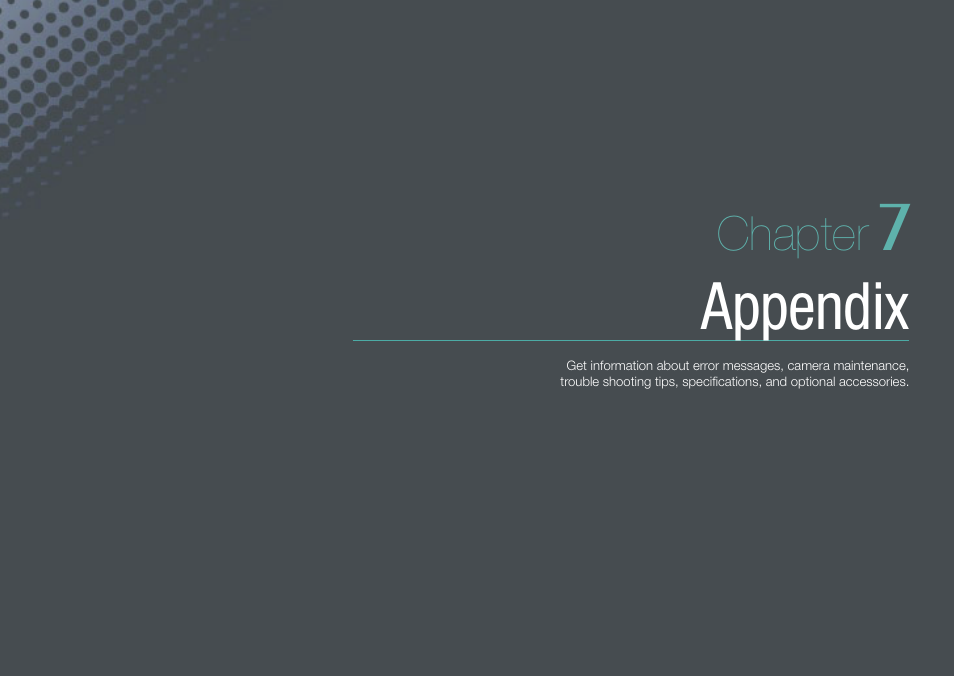 Chapter 7, Appendix, Chapter | Samsung EV-NX1000BJPUS User Manual | Page 148 / 182