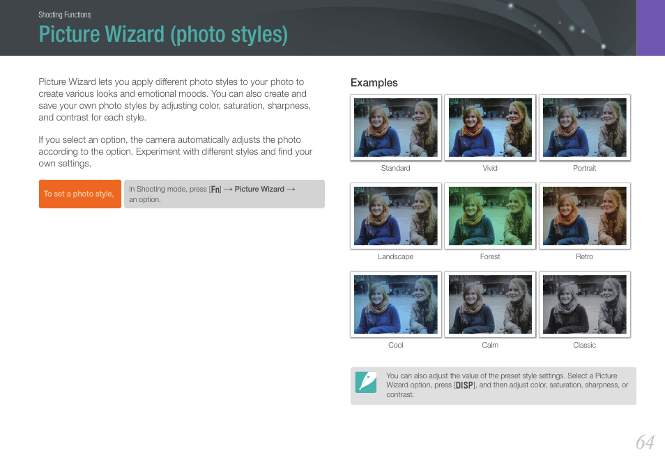 Picture wizard (photo styles) | Samsung EV-NX1000BJPUS User Manual | Page 65 / 182