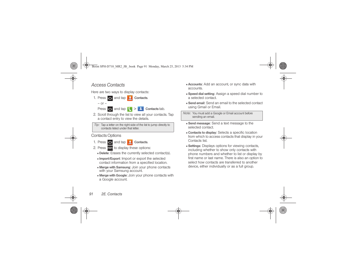 Access contacts | Samsung SPH-D710ZWABST User Manual | Page 106 / 252