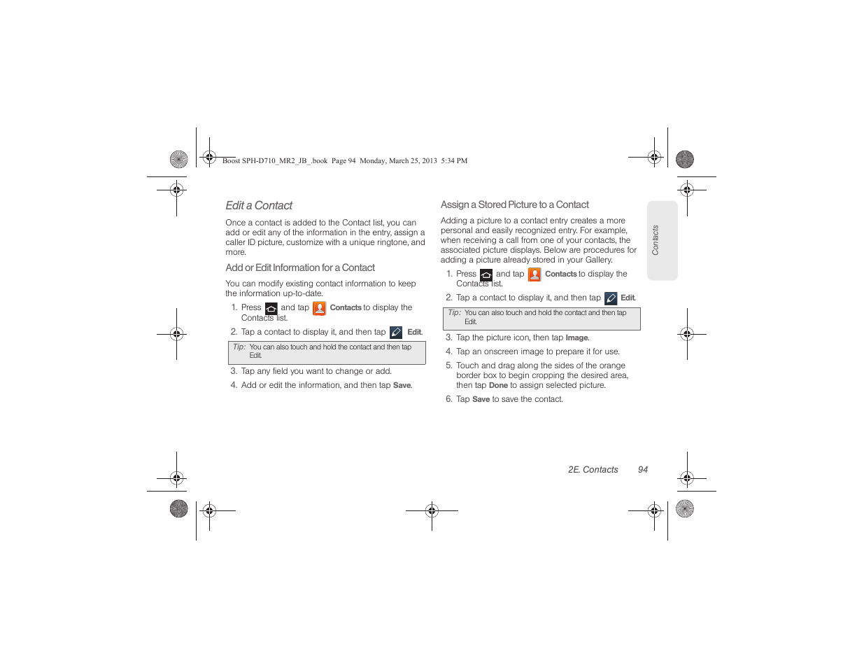 Edit a contact | Samsung SPH-D710ZWABST User Manual | Page 109 / 252