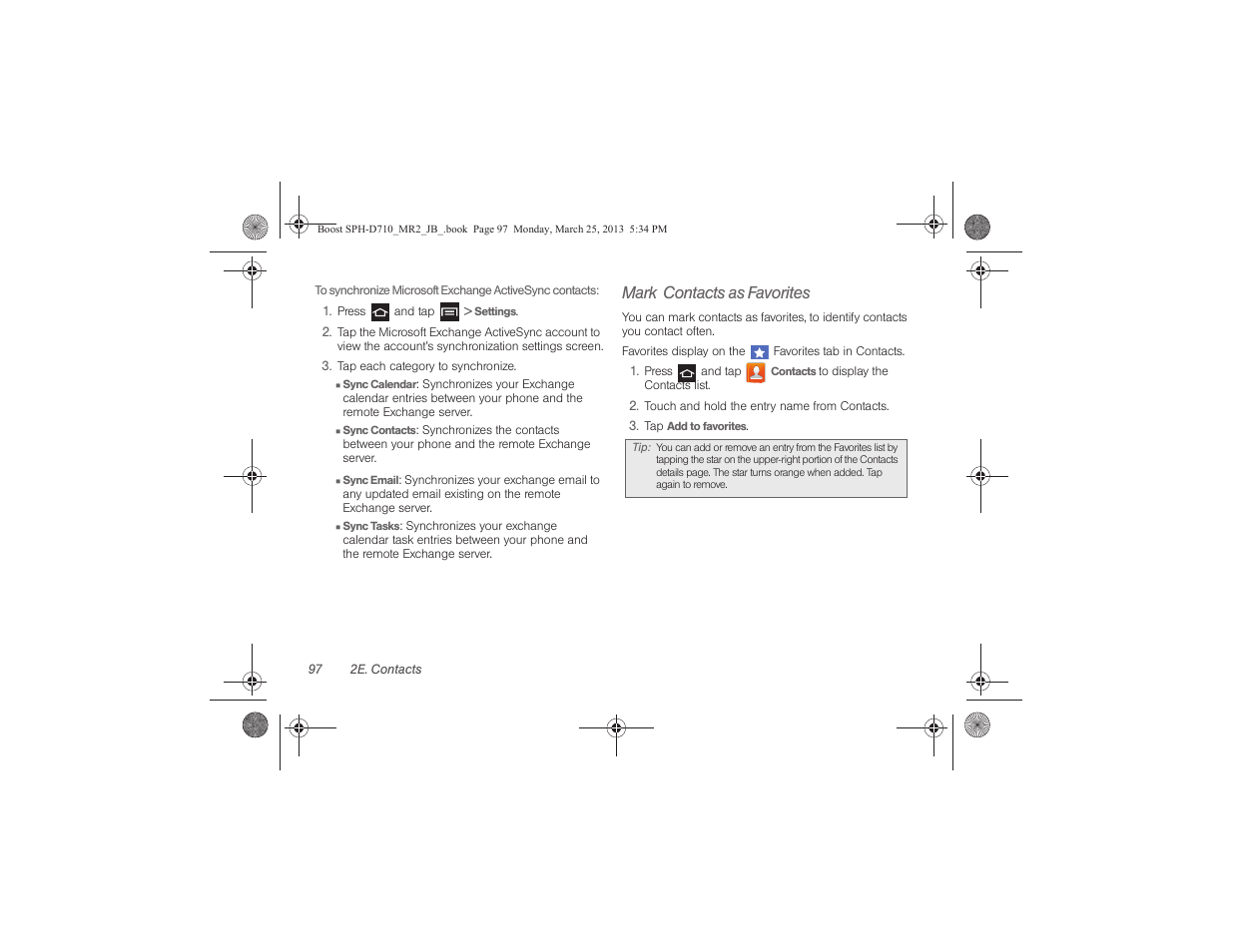 Mark contacts as favorites | Samsung SPH-D710ZWABST User Manual | Page 112 / 252