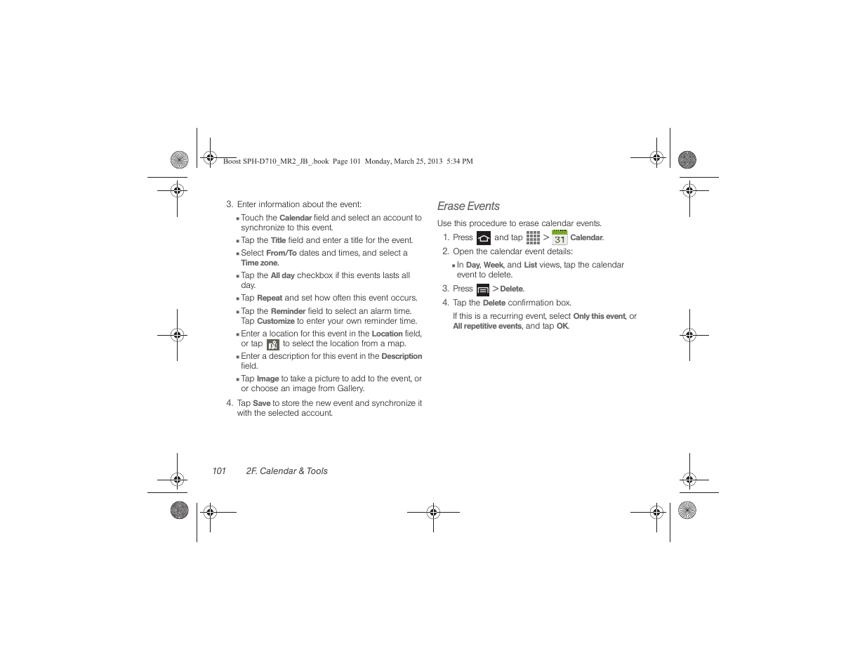 Erase events | Samsung SPH-D710ZWABST User Manual | Page 116 / 252