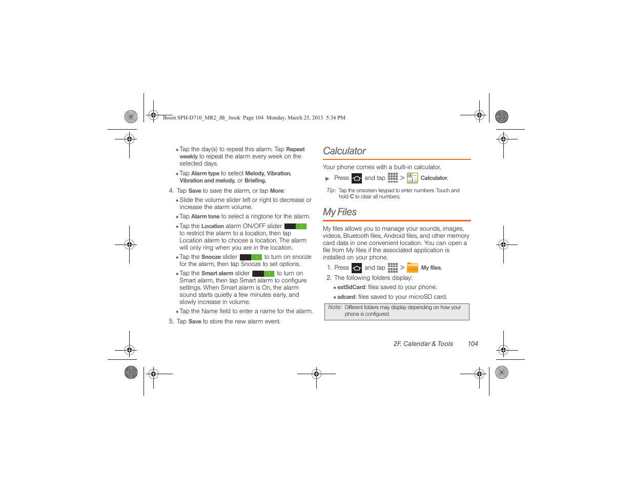 Calculator, My files | Samsung SPH-D710ZWABST User Manual | Page 119 / 252