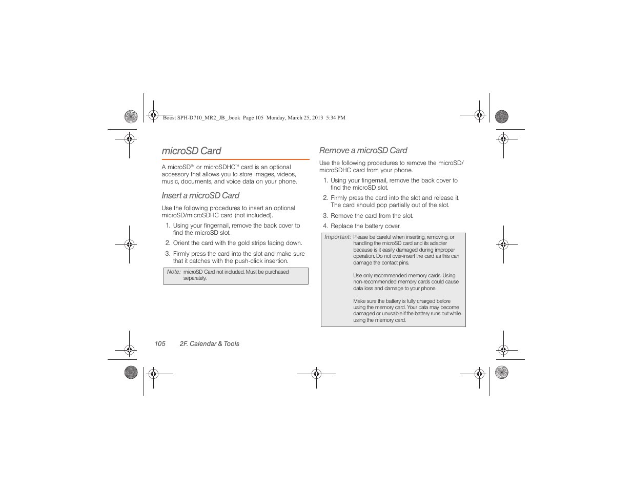 Microsd card, Insert a microsd card, Remove a microsd card | Samsung SPH-D710ZWABST User Manual | Page 120 / 252