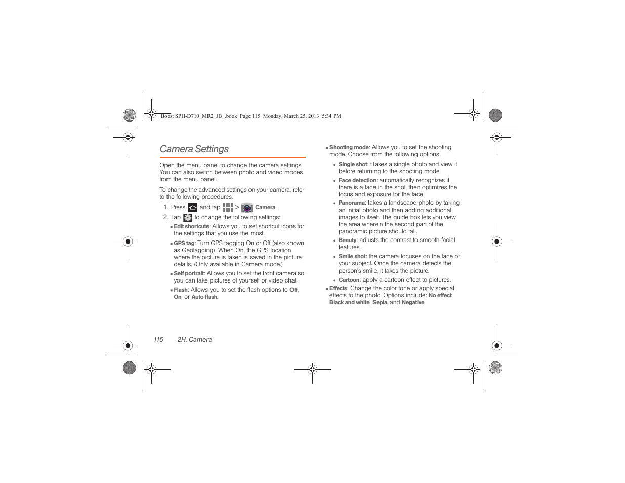 Camera settings | Samsung SPH-D710ZWABST User Manual | Page 130 / 252