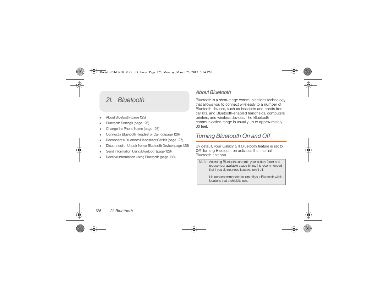2i. bluetooth, Turning bluetooth on and off, About bluetooth | Samsung SPH-D710ZWABST User Manual | Page 140 / 252