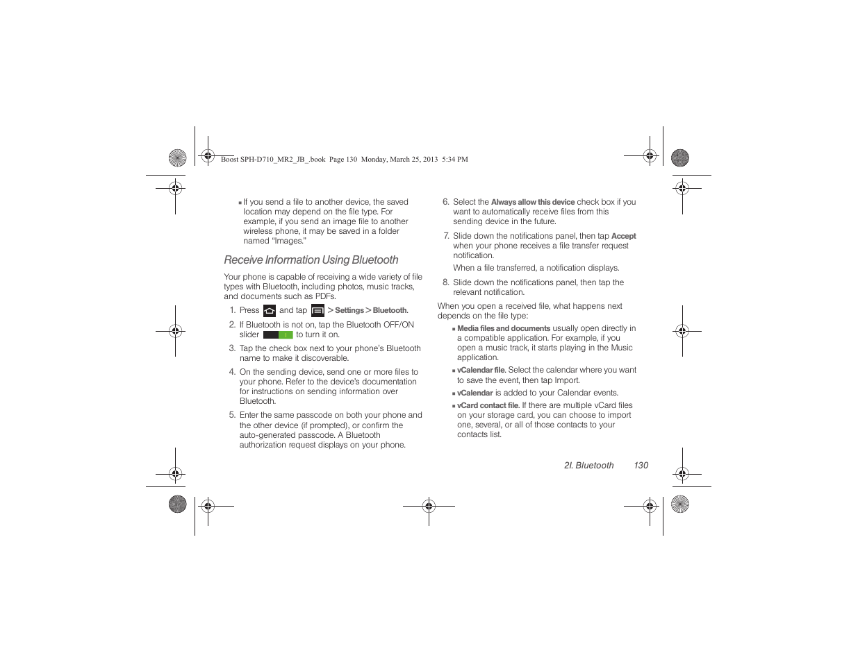 Receive information using bluetooth | Samsung SPH-D710ZWABST User Manual | Page 145 / 252