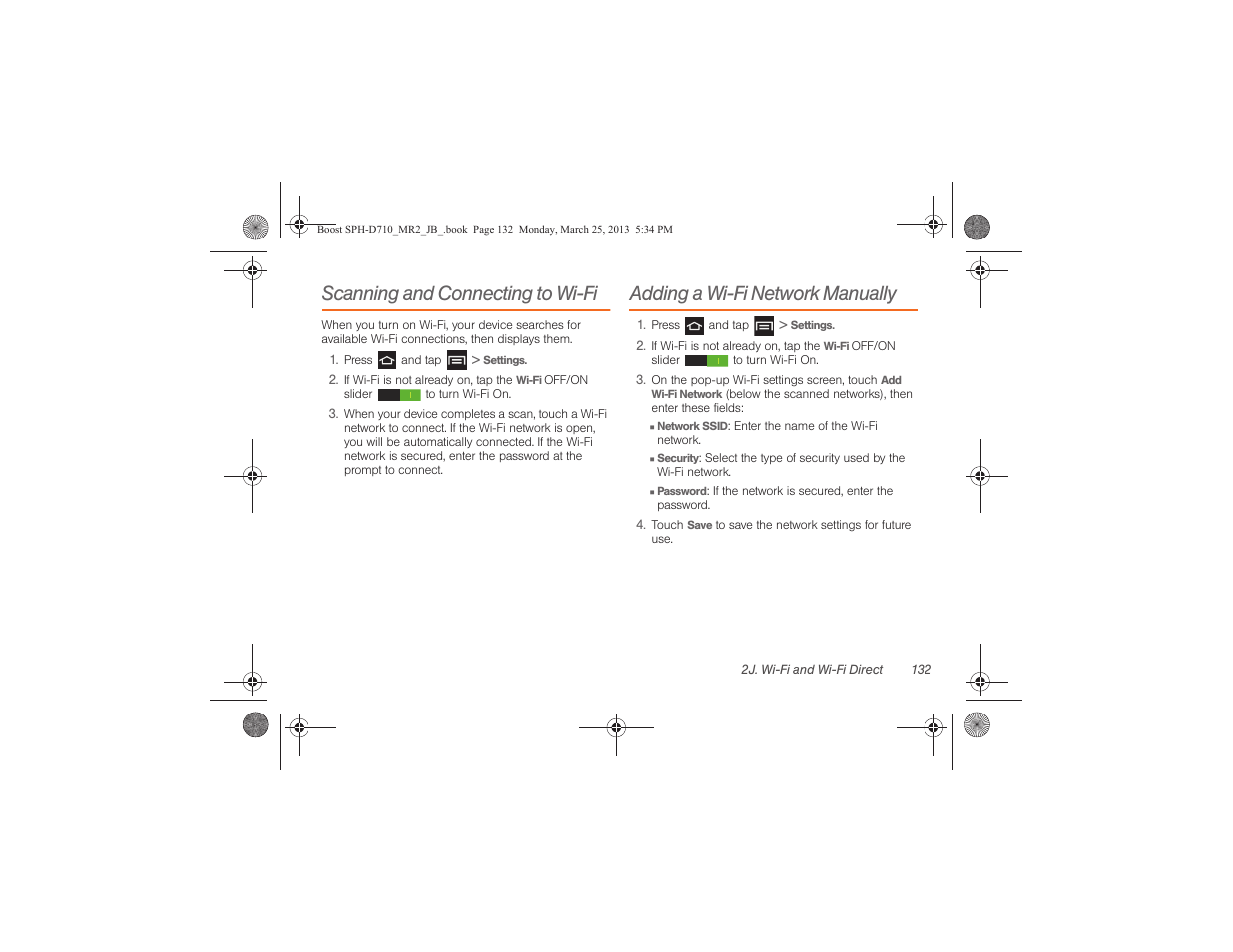 Scanning and connecting to wi-fi, Adding a wi-fi network manually | Samsung SPH-D710ZWABST User Manual | Page 147 / 252