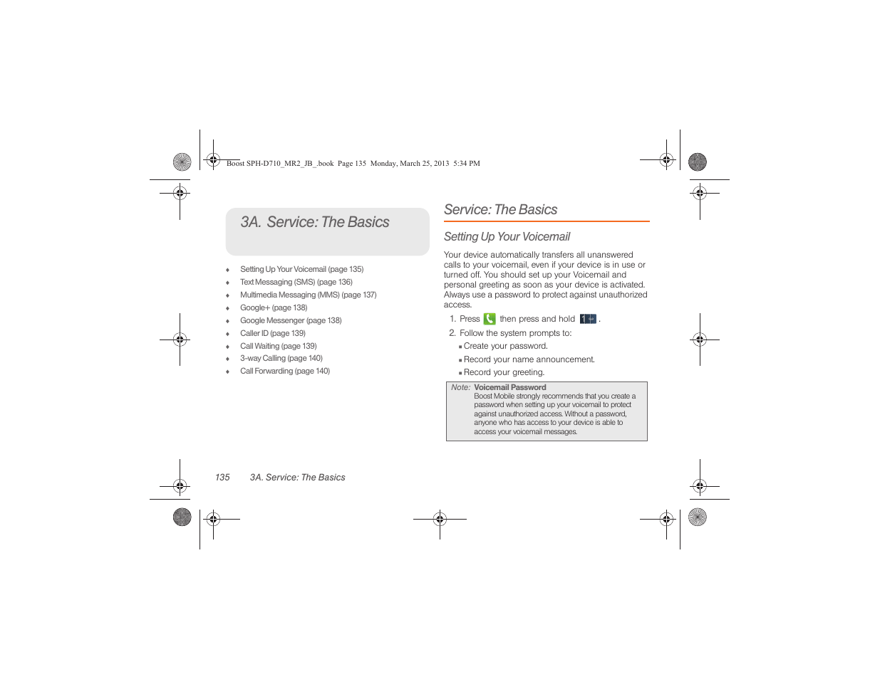 3a. service: the basics, Service: the basics, Setting up your voicemail | Samsung SPH-D710ZWABST User Manual | Page 150 / 252