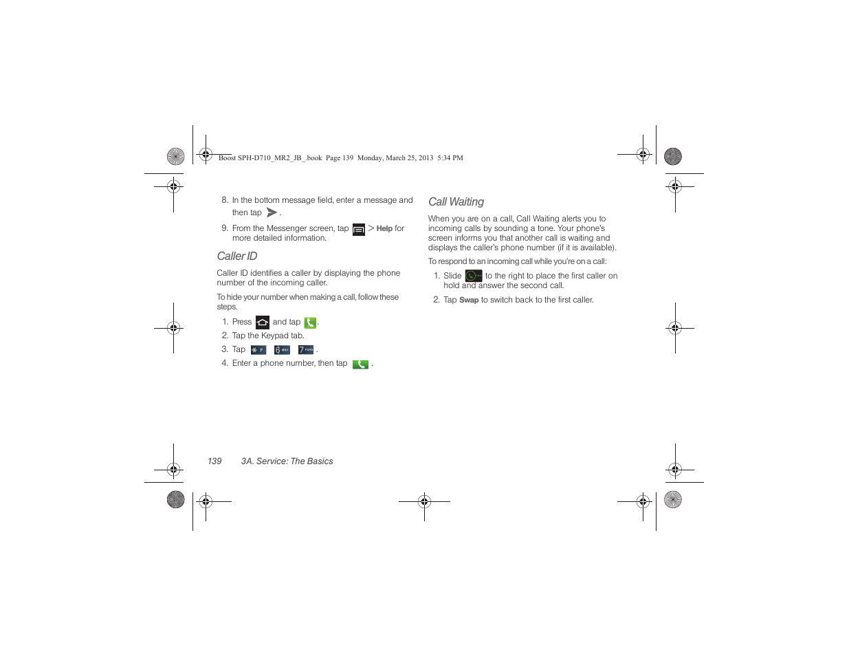 Caller id, Call waiting | Samsung SPH-D710ZWABST User Manual | Page 154 / 252