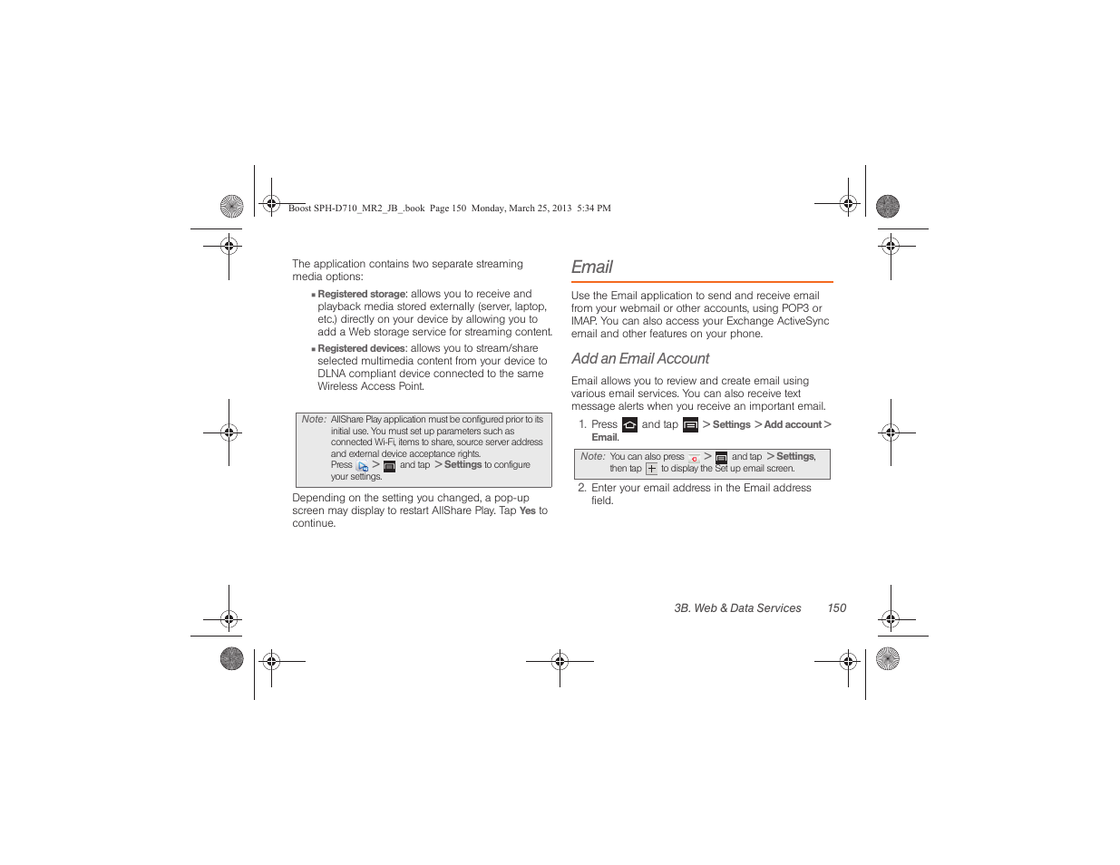 Email, Add an email account | Samsung SPH-D710ZWABST User Manual | Page 165 / 252