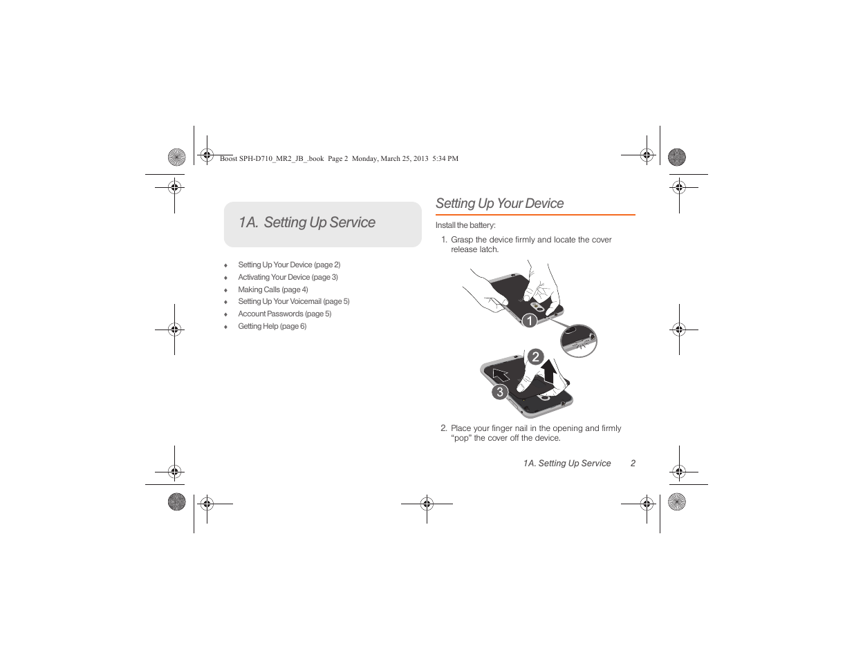 1a. setting up service, Setting up your device | Samsung SPH-D710ZWABST User Manual | Page 17 / 252