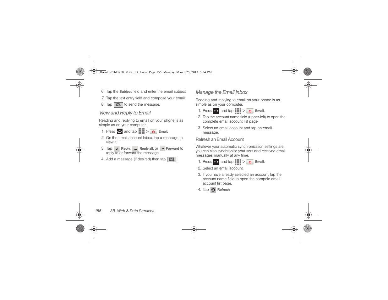 View and reply to email, Manage the email inbox | Samsung SPH-D710ZWABST User Manual | Page 170 / 252